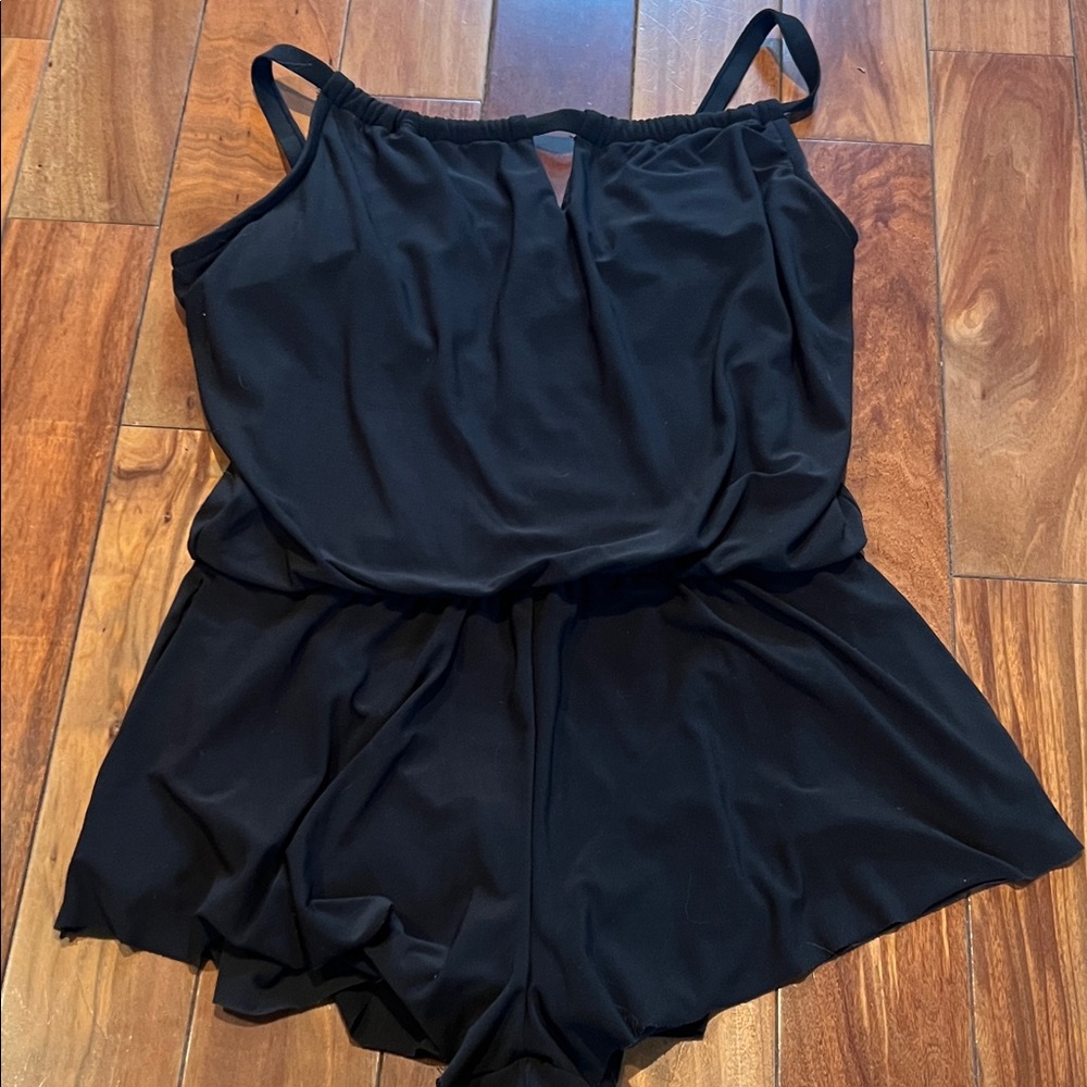 Black Sleeveless swimsuit Romper with pockets